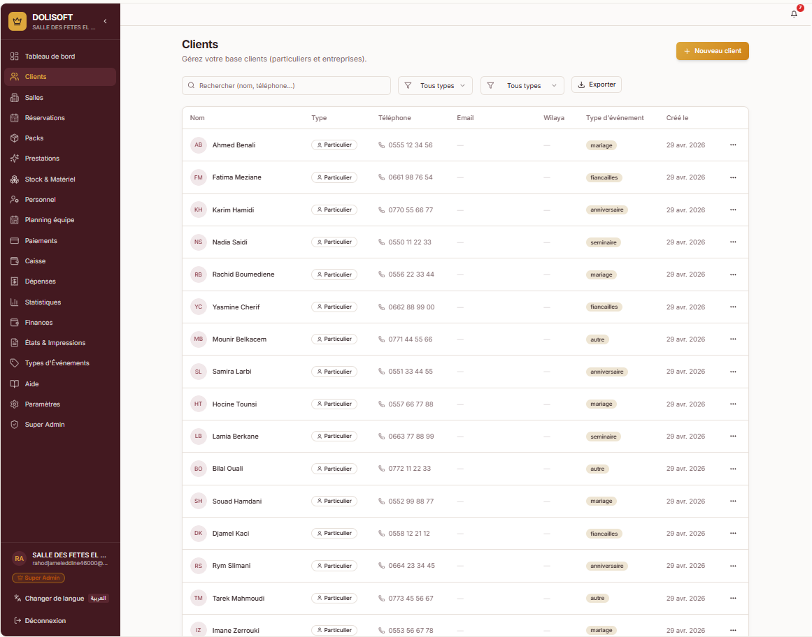 DOLISOFT — Le logiciel de Gestion des salles des fêtes
