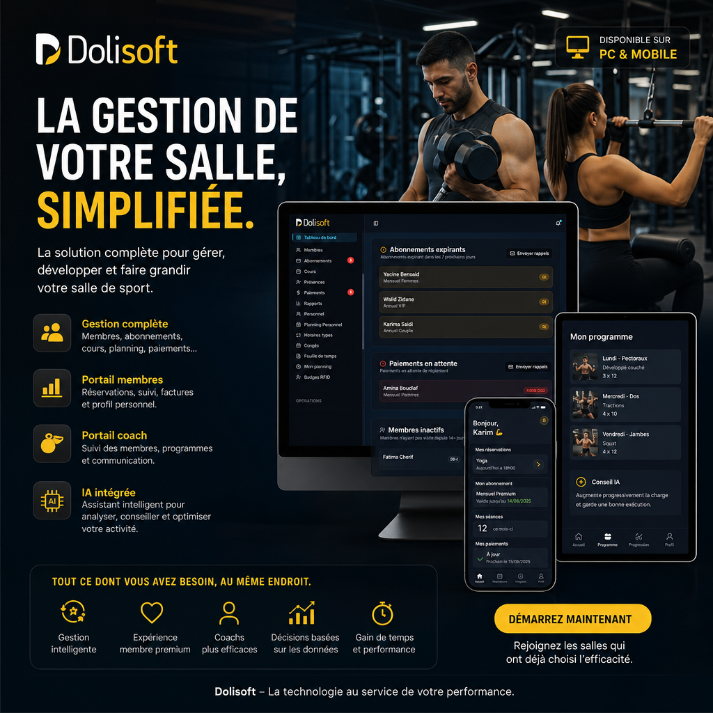 Dolisoft Gym— Le logiciel qui simplifie la gestion de votre salle