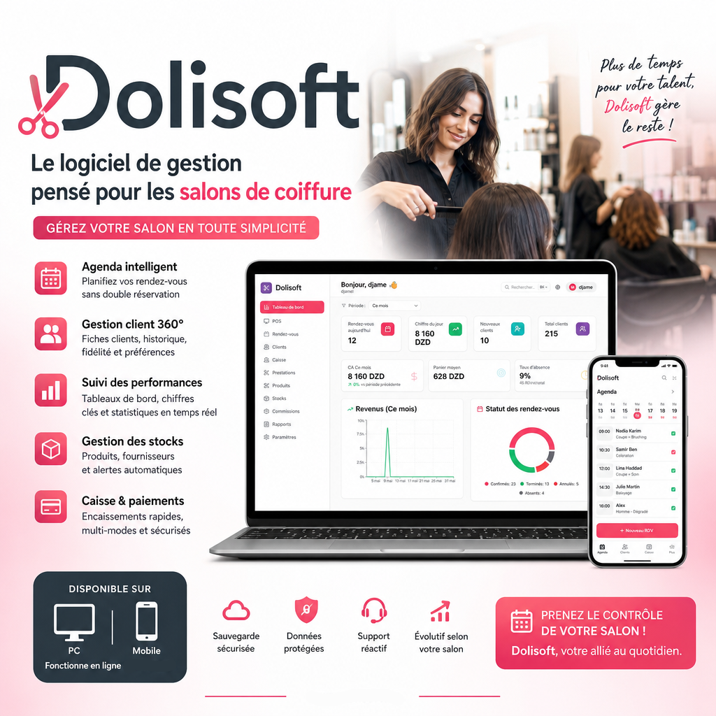 DoliSoft — Le logiciel qui simplifie la gestion de votre salon de Coiffure